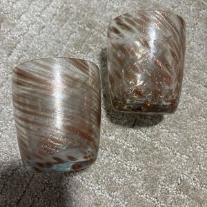 Artland glasses (2) 10oz Hand Crafted Copper Swirled Accents Glitter NWT